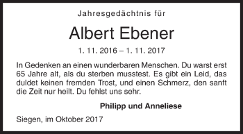 Traueranzeige von Albert Ebener von Siegener Zeitung