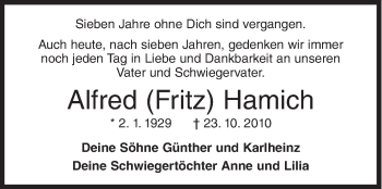 Traueranzeige von Alfred Hamich von Siegener Zeitung
