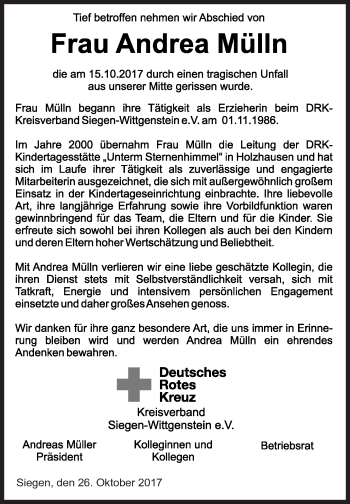 Traueranzeige von Andrea Mülln von Siegener Zeitung