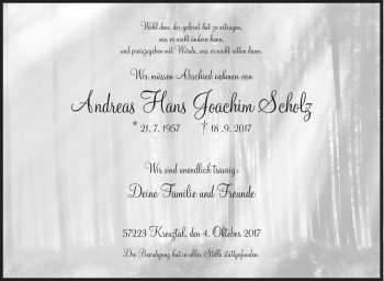 Traueranzeige von Andreas Hans Joachim Scholz von Siegener Zeitung