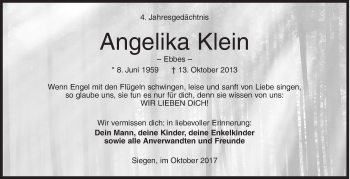 Traueranzeige von Angelika Klein von Siegener Zeitung