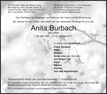 Traueranzeige von Anita Burbach von Siegener Zeitung