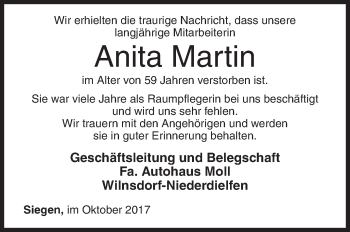 Traueranzeige von Anita Martin von Siegener Zeitung