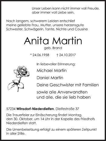 Traueranzeige von Anita Martin von Siegener Zeitung