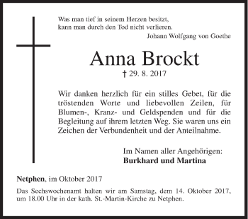 Traueranzeige von Anna Brockt von Siegener Zeitung