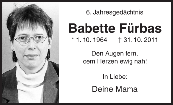 Traueranzeige von Babette Fürbas von Siegener Zeitung