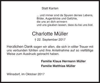 Traueranzeige von Charlotte Müller von Siegener Zeitung