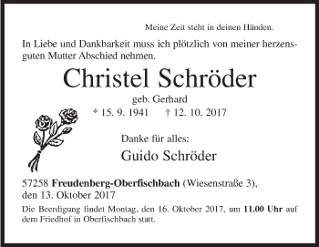 Traueranzeige von Christel Schröder von Siegener Zeitung