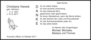 Traueranzeige von Christiane Viereck von Siegener Zeitung
