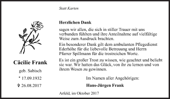 Traueranzeige von Cäcilie Frank von Siegener Zeitung