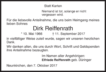 Traueranzeige von Dirk Reiffenrath von Siegener Zeitung