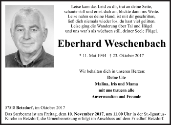 Traueranzeige von Eberhard Weschenbach von Siegener Zeitung