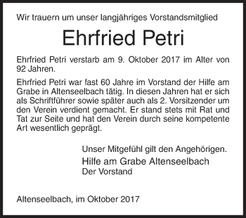 Traueranzeige von Ehrfried Petri von Siegener Zeitung