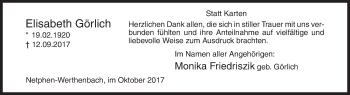 Traueranzeige von Elisabeth Görlich von Siegener Zeitung