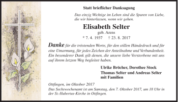 Traueranzeige von Elisabeth Selter von Siegener Zeitung