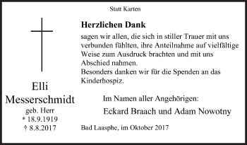 Traueranzeige von Elli Messerschmidt von Siegener Zeitung