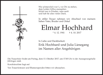 Traueranzeige von Elmar Hochhard von Siegener Zeitung