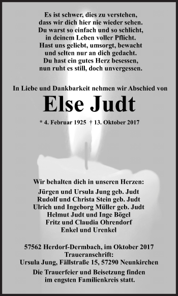 Traueranzeige von Else Judt von Siegener Zeitung