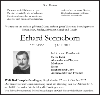 Traueranzeige von Erhard Sonneborn von Siegener Zeitung