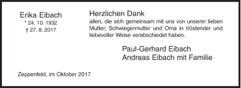 Traueranzeige von Erika Eibach von Siegener Zeitung