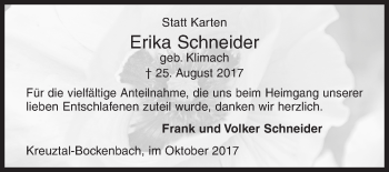 Traueranzeige von Erika Schneider von Siegener Zeitung