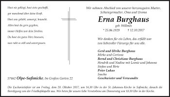 Traueranzeige von Erna Burghaus von Siegener Zeitung