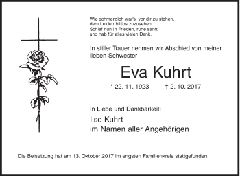 Traueranzeige von Eva Kuhrt von Siegener Zeitung
