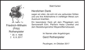 Traueranzeige von Friedrich-Wilhelm Rothenpieler von Siegener Zeitung