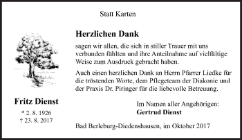 Traueranzeige von Fritz Dienst von Siegener Zeitung