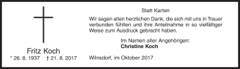 Traueranzeige von Fritz Koch von Siegener Zeitung