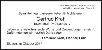 Traueranzeige von Gertrud Kroh von Siegener Zeitung
