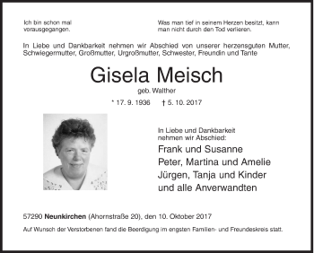 Traueranzeige von Gisela Meisch von Siegener Zeitung