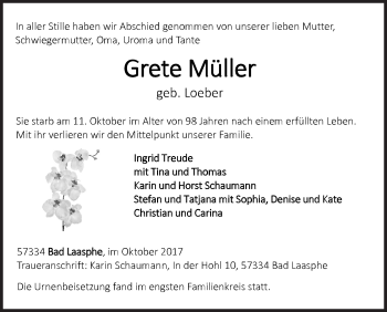 Traueranzeige von Grete Müller von Siegener Zeitung