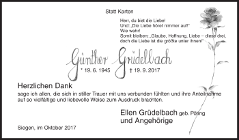 Traueranzeige von Günther Grüdelbach von Siegener Zeitung