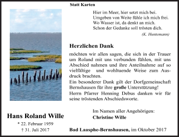 Traueranzeige von Hans Roland Wille von Siegener Zeitung