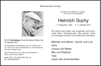 Traueranzeige von Heinrich Suchy von Siegener Zeitung