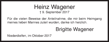 Traueranzeige von Heinz Wagener von Siegener Zeitung