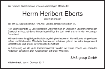 Traueranzeige von Heribert Eberts von Siegener Zeitung