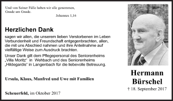 Traueranzeige von Hermann Bürschel von Siegener Zeitung