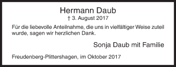 Traueranzeige von Hermann Daub von Siegener Zeitung