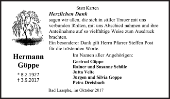 Traueranzeige von Hermann Göppe von Siegener Zeitung