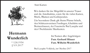 Traueranzeige von Hermann Wunderlich von Siegener Zeitung