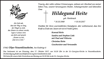 Traueranzeige von Hildegund Heite von Siegener Zeitung