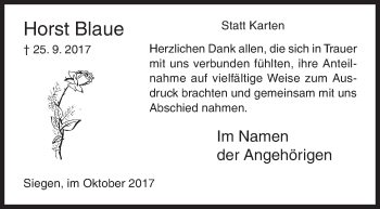 Traueranzeige von Horst Blaue von Siegener Zeitung