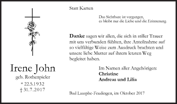 Traueranzeige von Irene John von Siegener Zeitung