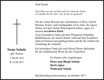 Traueranzeige von Irene Scholz von Siegener Zeitung