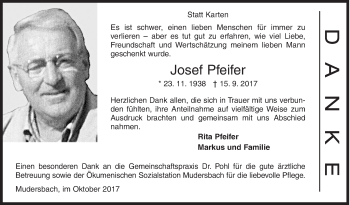 Traueranzeige von Josef Pfeifer von Siegener Zeitung