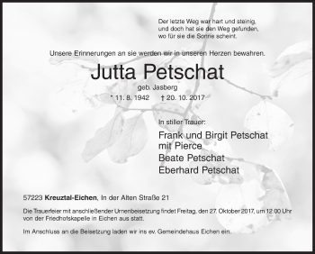 Traueranzeige von Jutta Petschat von Siegener Zeitung