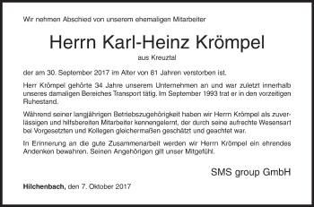 Traueranzeige von Karl-Heinz Krömpel von Siegener Zeitung