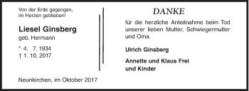 Traueranzeige von Liesel Ginsberg von Siegener Zeitung